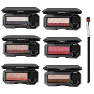 Perfect Dual Color Eyeshadow, Two Color Eye Shadow Plate, Portable Two Tone Eyeshadow, Eye Glitter Makeup, Highly Pigmented Eyeshadow with Exquisite Glitters (6PCS)