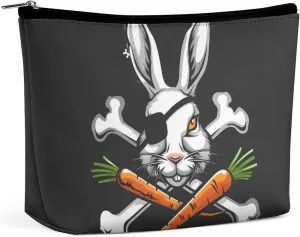Pirate Bunny Rabbit Bone Carrot Easter Travel Makeup Bag Toiletry Bags Waterproof Portable Pouch Make Up Organizer