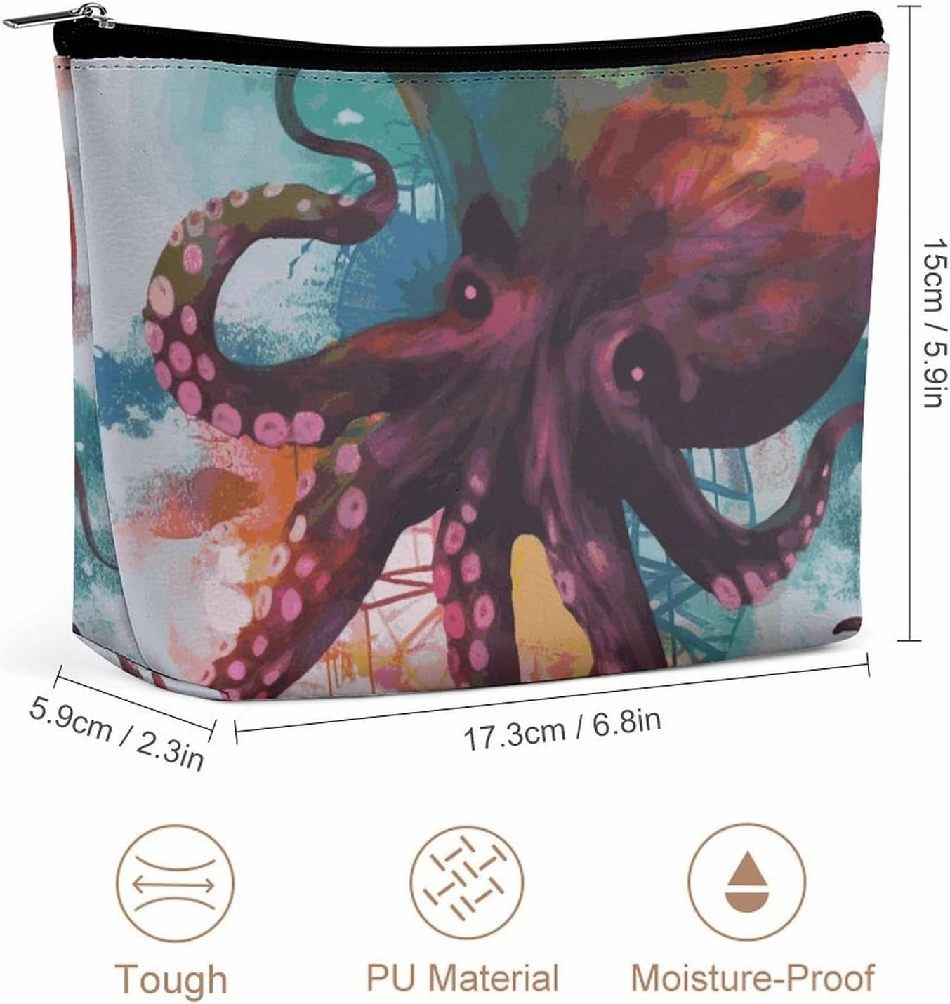 Portable Small Cosmetic Bag Cute Travel Makeup Bag Abstract Colorful Octopus Waterproof Toiletry Bag for Women