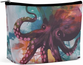 Portable Small Cosmetic Bag Cute Travel Makeup Bag Abstract Colorful Octopus Waterproof Toiletry Bag for Women