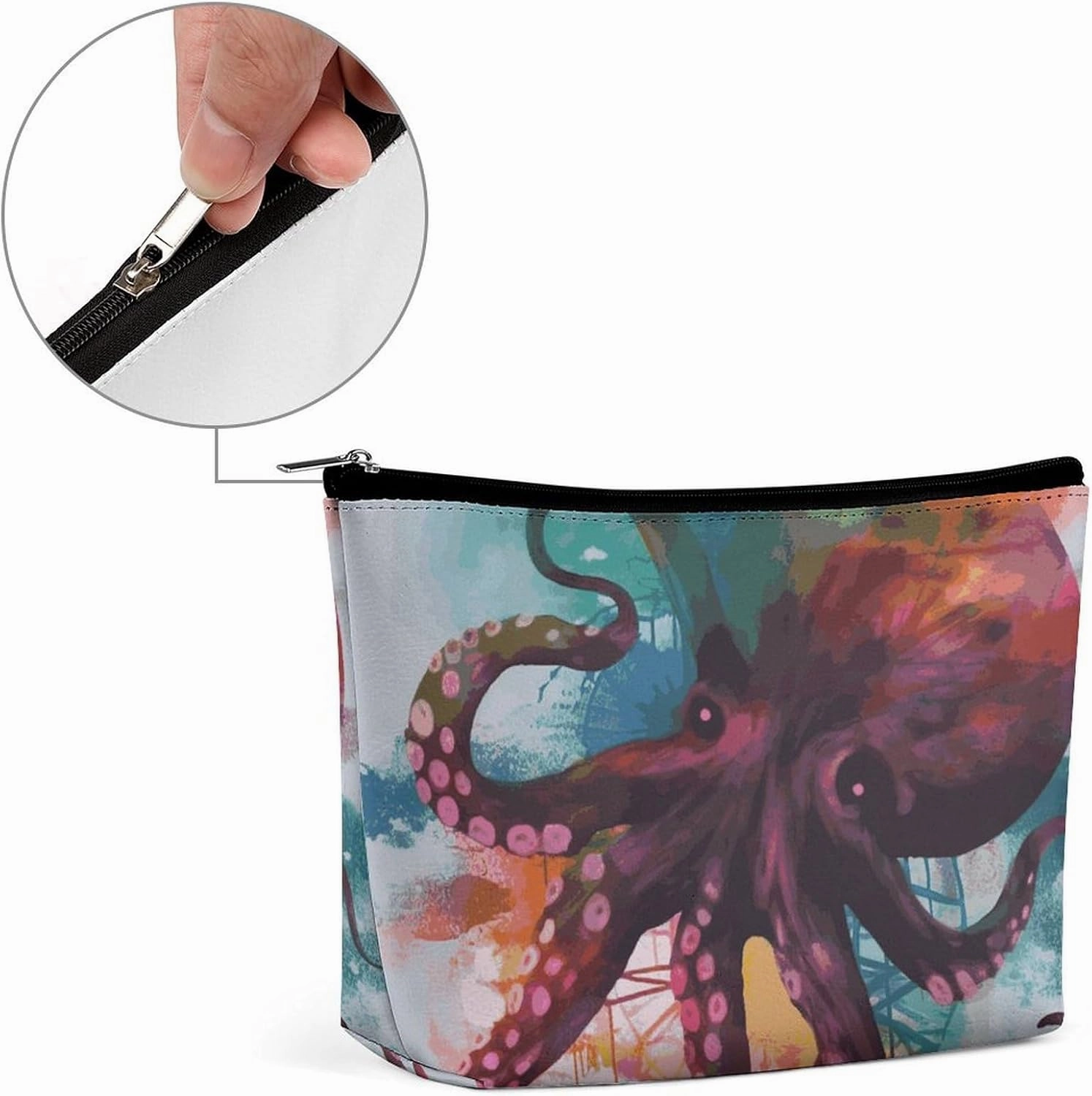 Portable Small Cosmetic Bag Cute Travel Makeup Bag Abstract Colorful Octopus Waterproof Toiletry Bag for Women