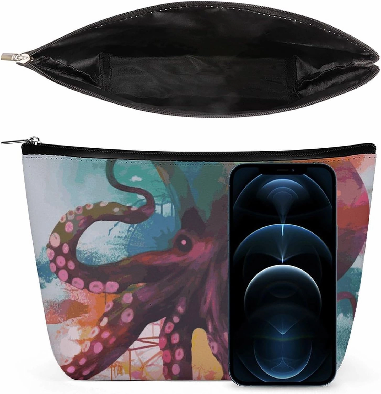 Portable Small Cosmetic Bag Cute Travel Makeup Bag Abstract Colorful Octopus Waterproof Toiletry Bag for Women