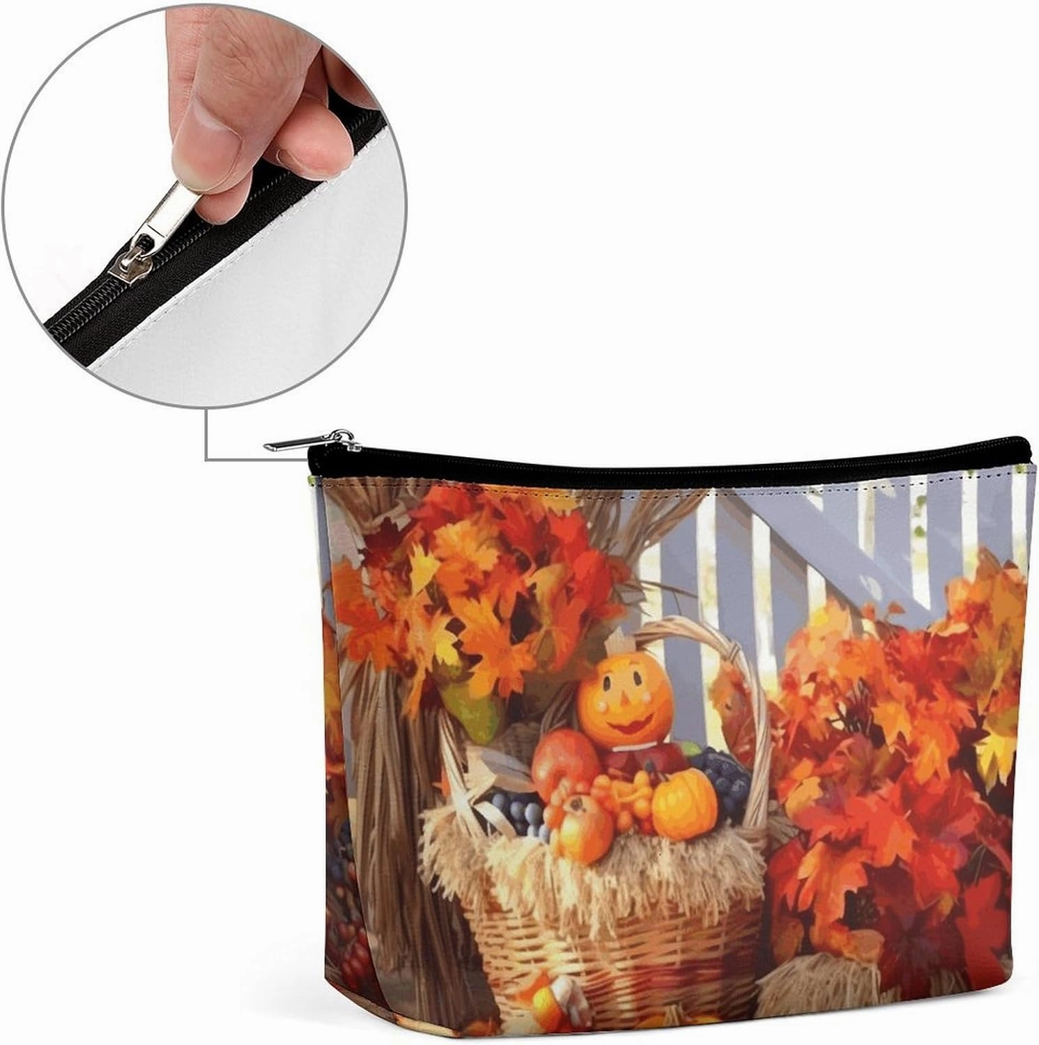 Portable Small Cosmetic Bag Cute Travel Makeup Bag Autumn Thanksgiving Waterproof Toiletry Bag for Women
