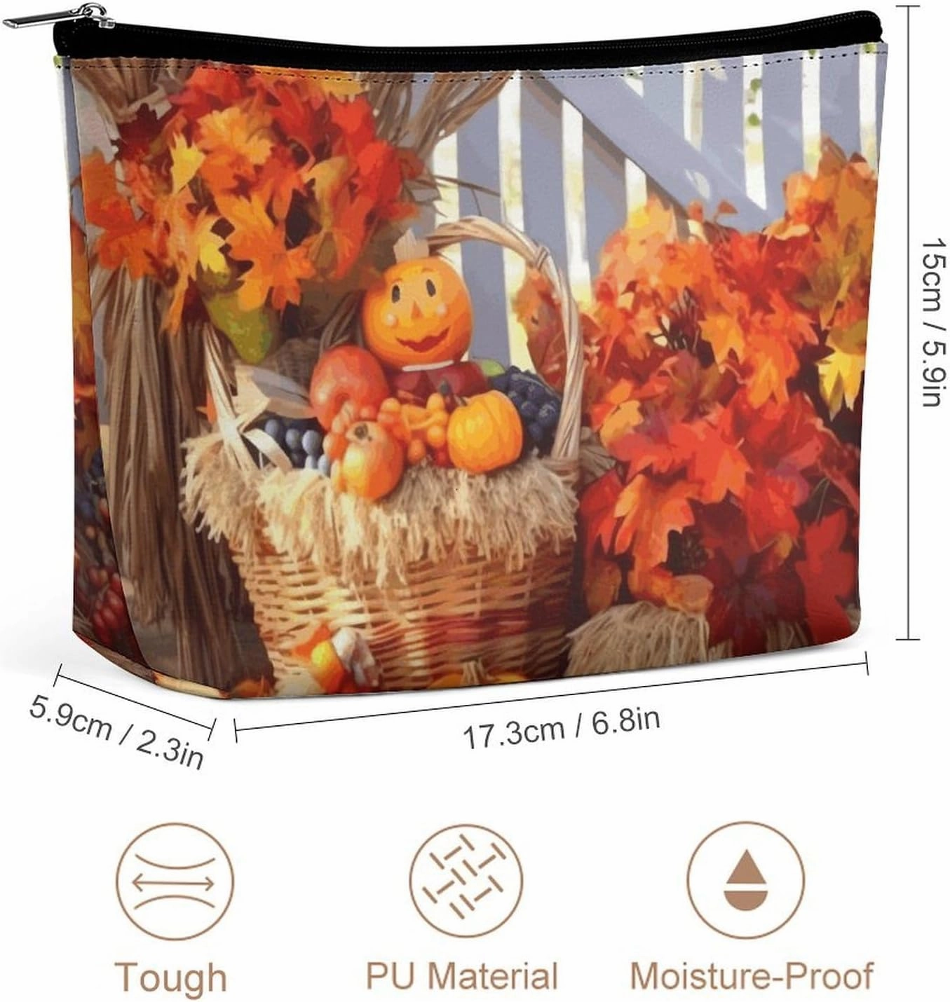 Portable Small Cosmetic Bag Cute Travel Makeup Bag Autumn Thanksgiving Waterproof Toiletry Bag for Women