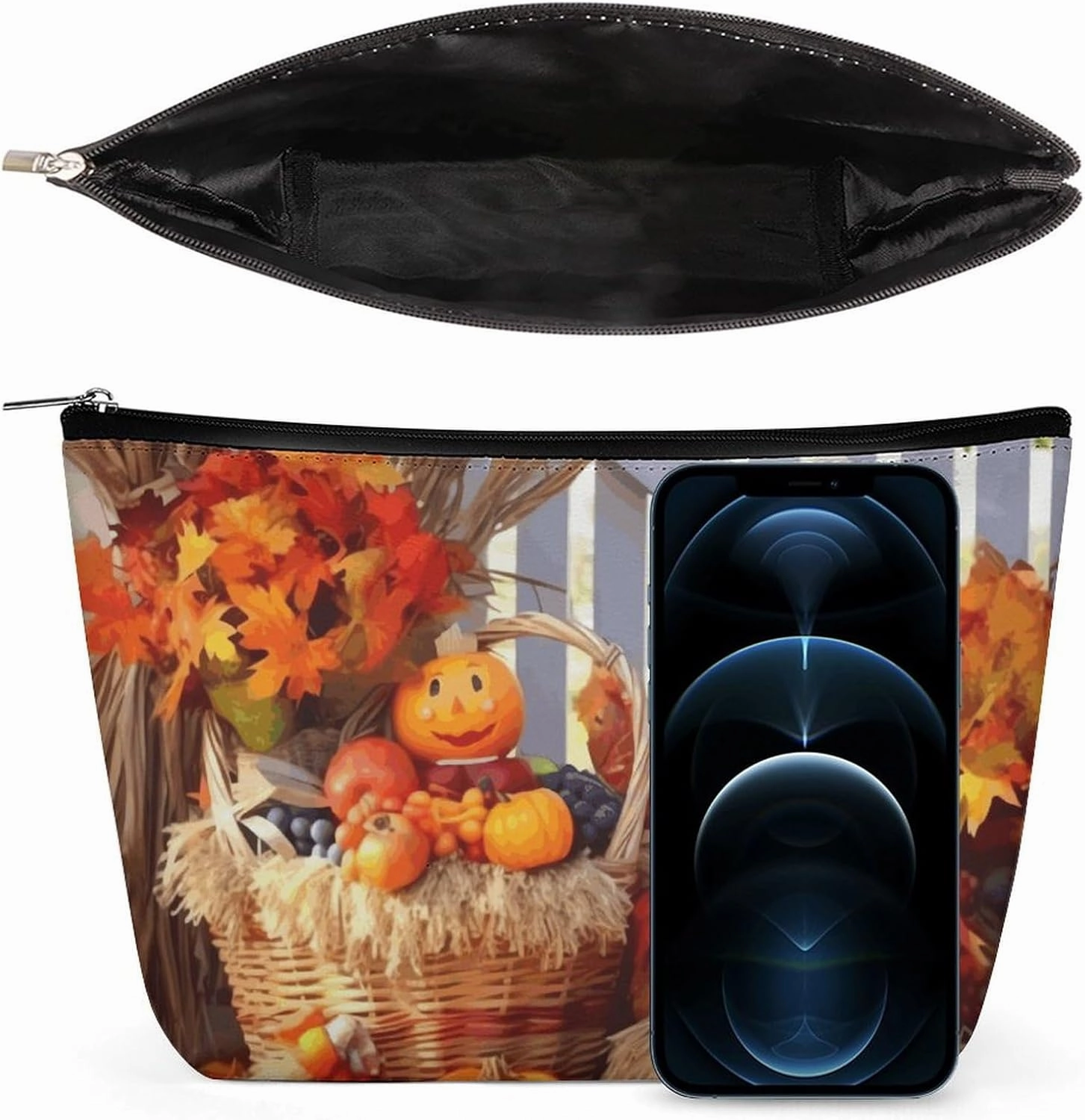 Portable Small Cosmetic Bag Cute Travel Makeup Bag Autumn Thanksgiving Waterproof Toiletry Bag for Women