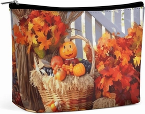 Portable Small Cosmetic Bag Cute Travel Makeup Bag Autumn Thanksgiving Waterproof Toiletry Bag for Women