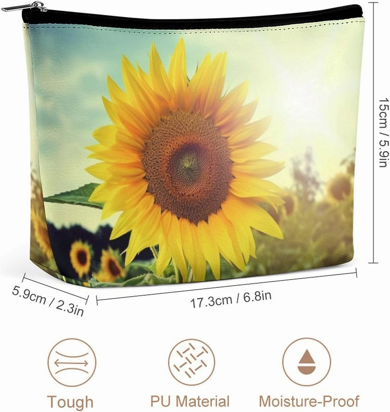 Portable Small Cosmetic Bag Cute Travel Makeup Bag Beautiful Sunflower Waterproof Toiletry Bag for Women