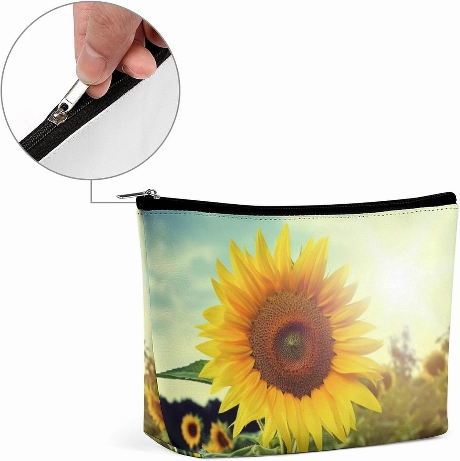 Portable Small Cosmetic Bag Cute Travel Makeup Bag Beautiful Sunflower Waterproof Toiletry Bag for Women
