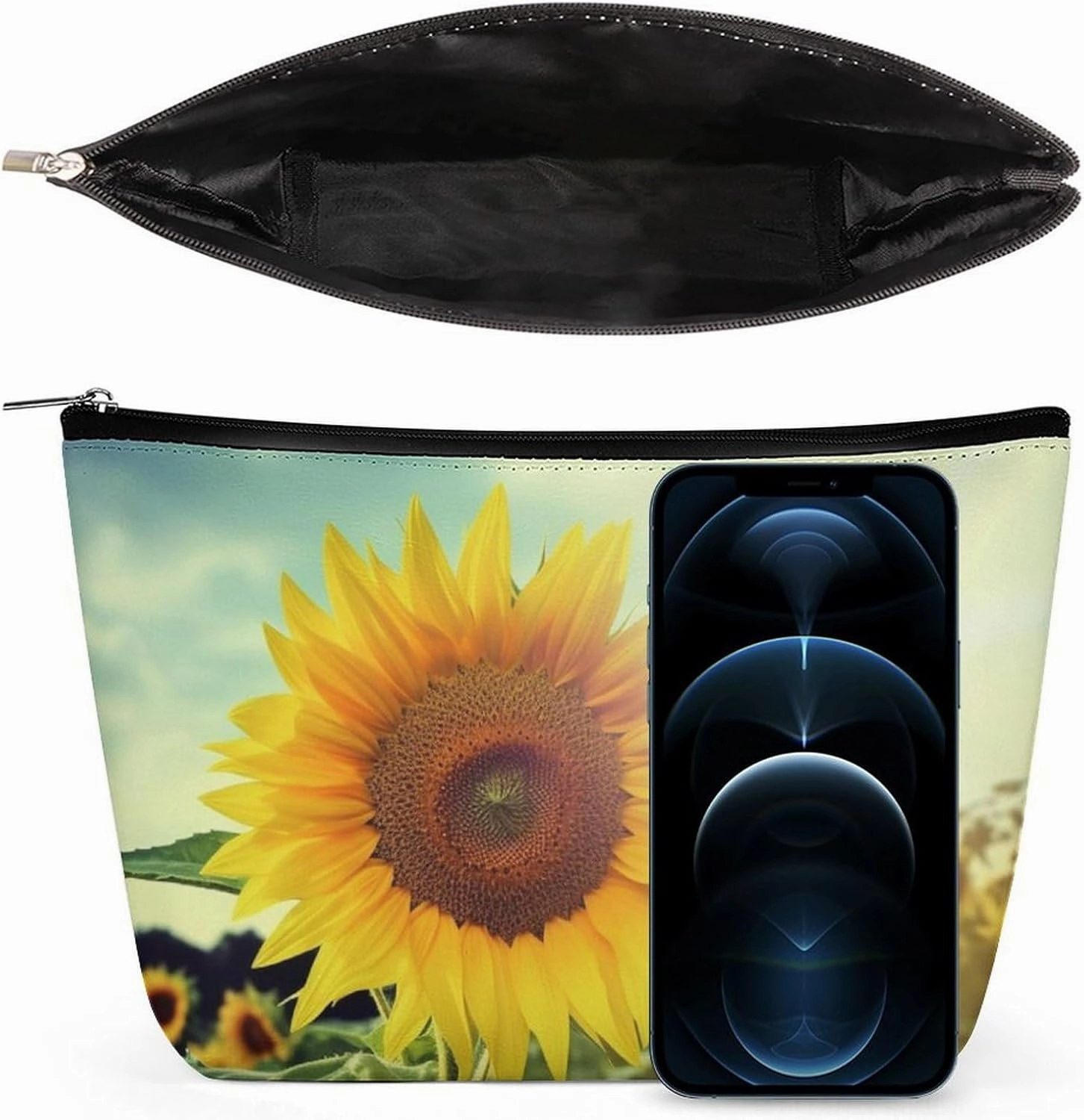 Portable Small Cosmetic Bag Cute Travel Makeup Bag Beautiful Sunflower Waterproof Toiletry Bag for Women