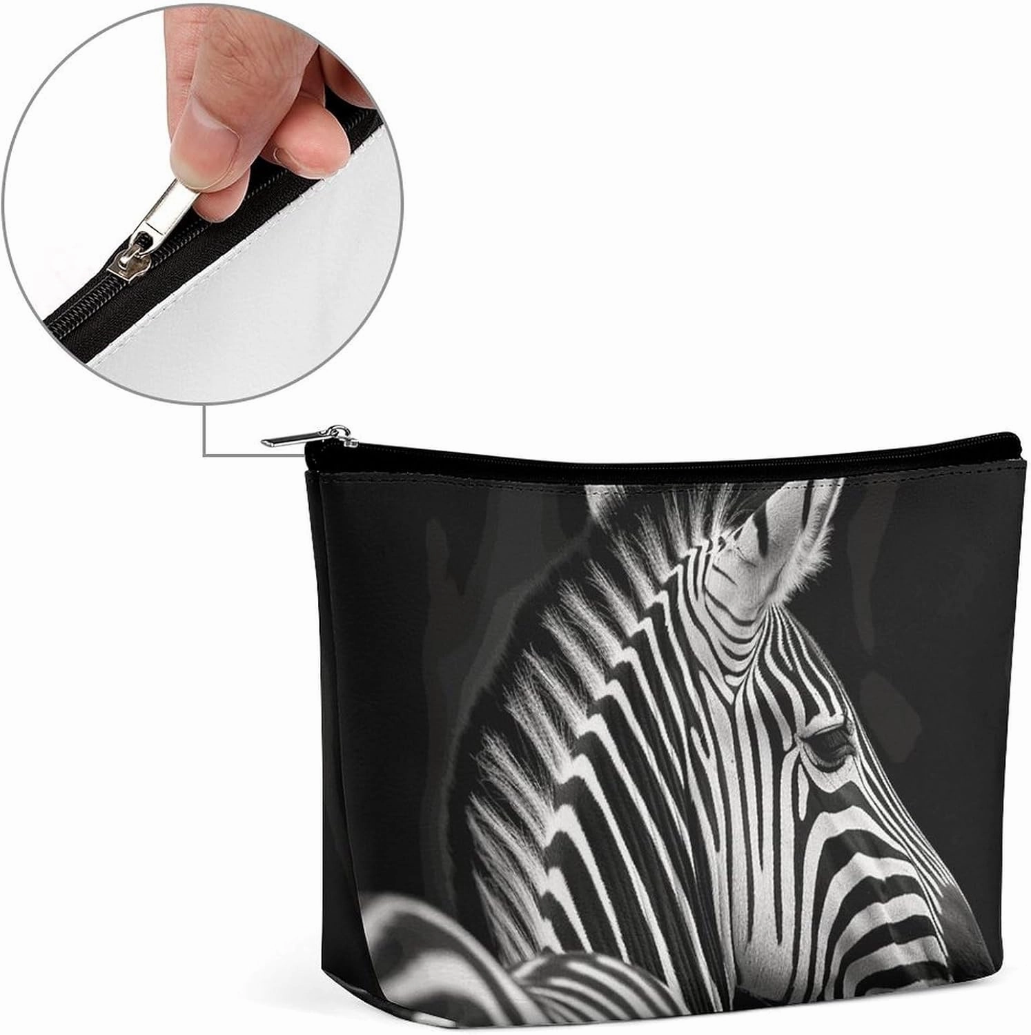 Portable Small Cosmetic Bag Cute Travel Makeup Bag Black & White Zebra Waterproof Toiletry Bag for Women