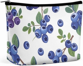 Portable Small Cosmetic Bag Cute Travel Makeup Bag Blueberries with Leaves Waterproof Toiletry Bag for Women