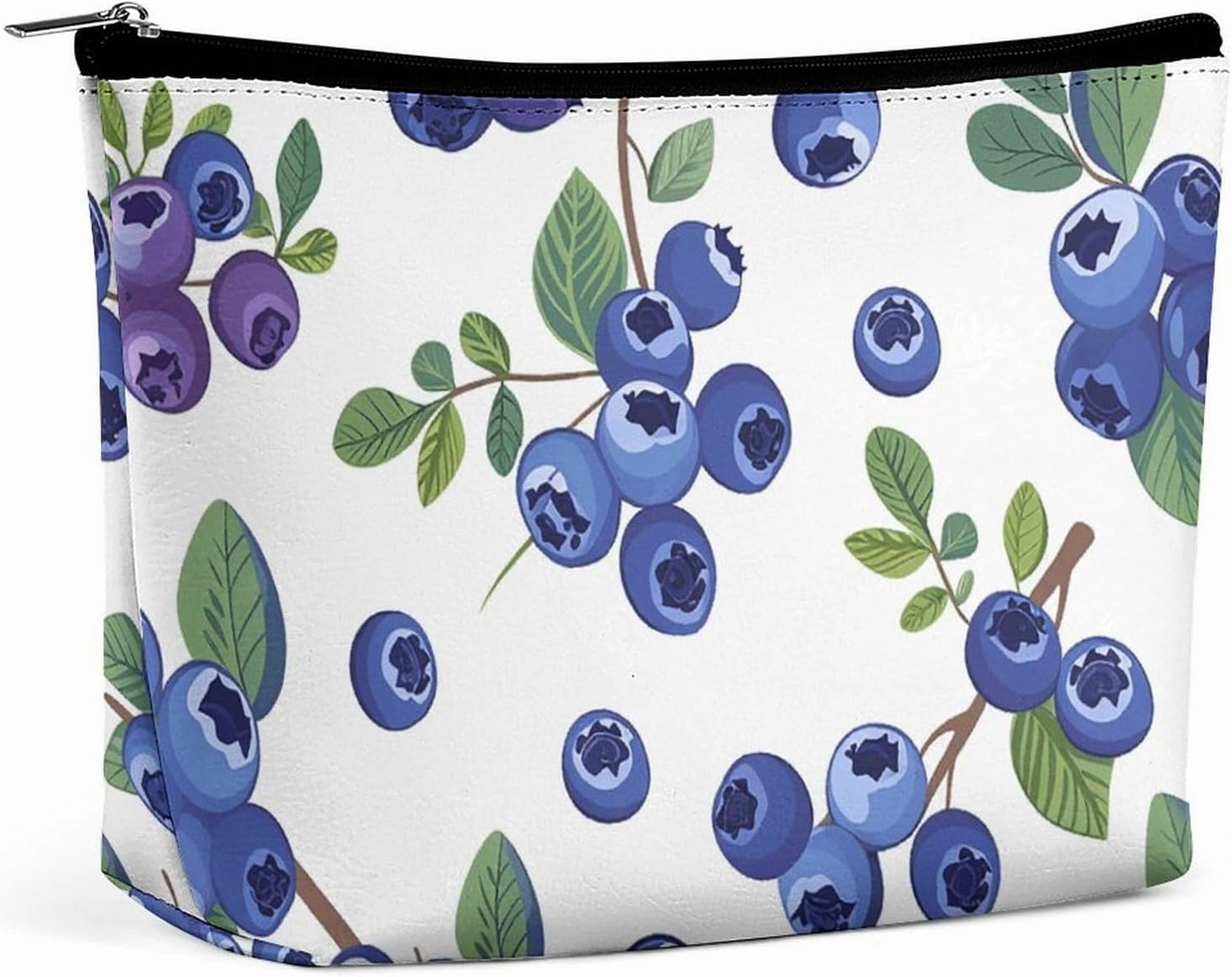 Portable Small Cosmetic Bag Cute Travel Makeup Bag Blueberries with Leaves Waterproof Toiletry Bag for Women