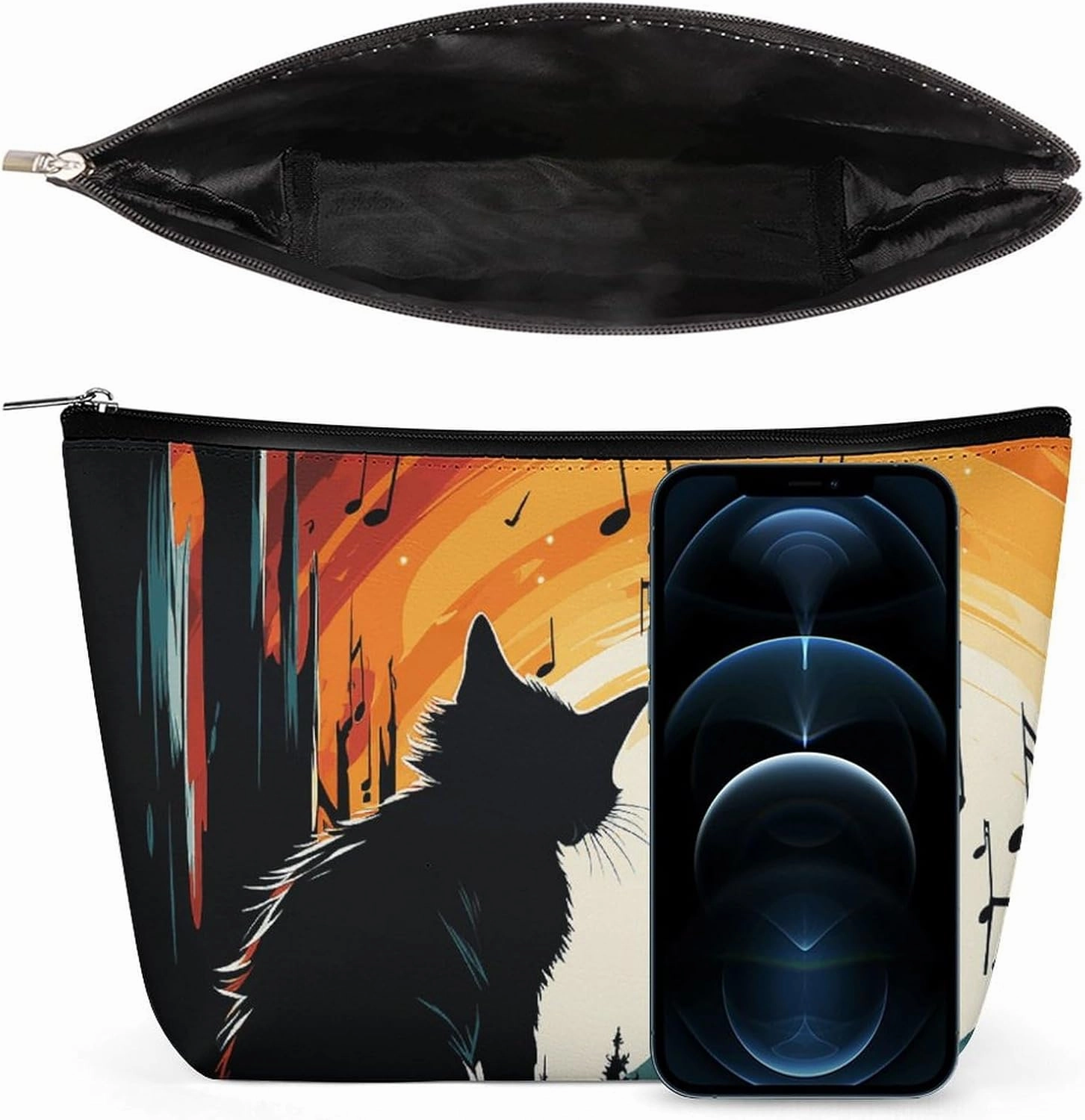 Portable Small Cosmetic Bag Cute Travel Makeup Bag Cat Silhouette Waterproof Toiletry Bag for Women