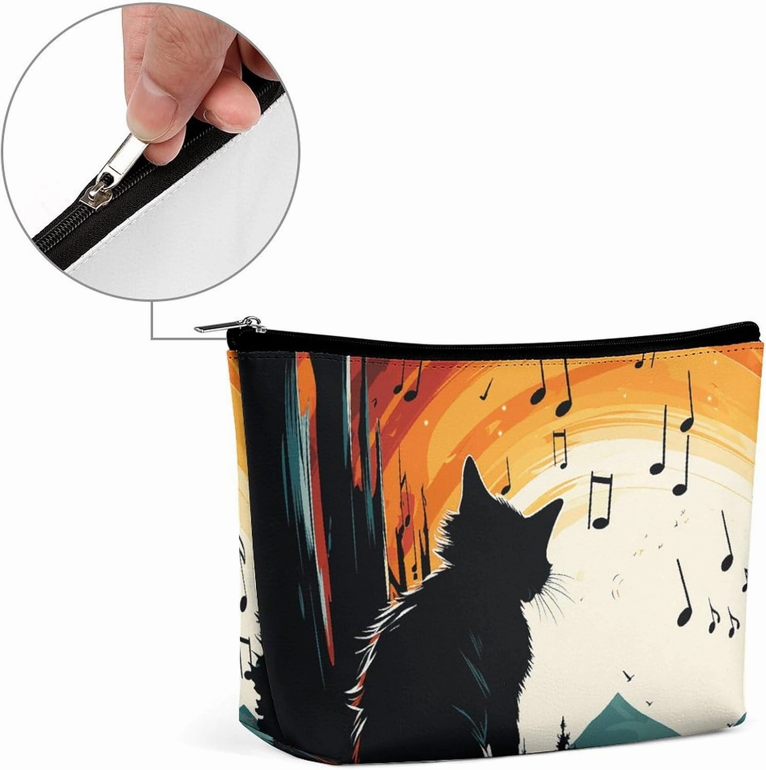 Portable Small Cosmetic Bag Cute Travel Makeup Bag Cat Silhouette Waterproof Toiletry Bag for Women