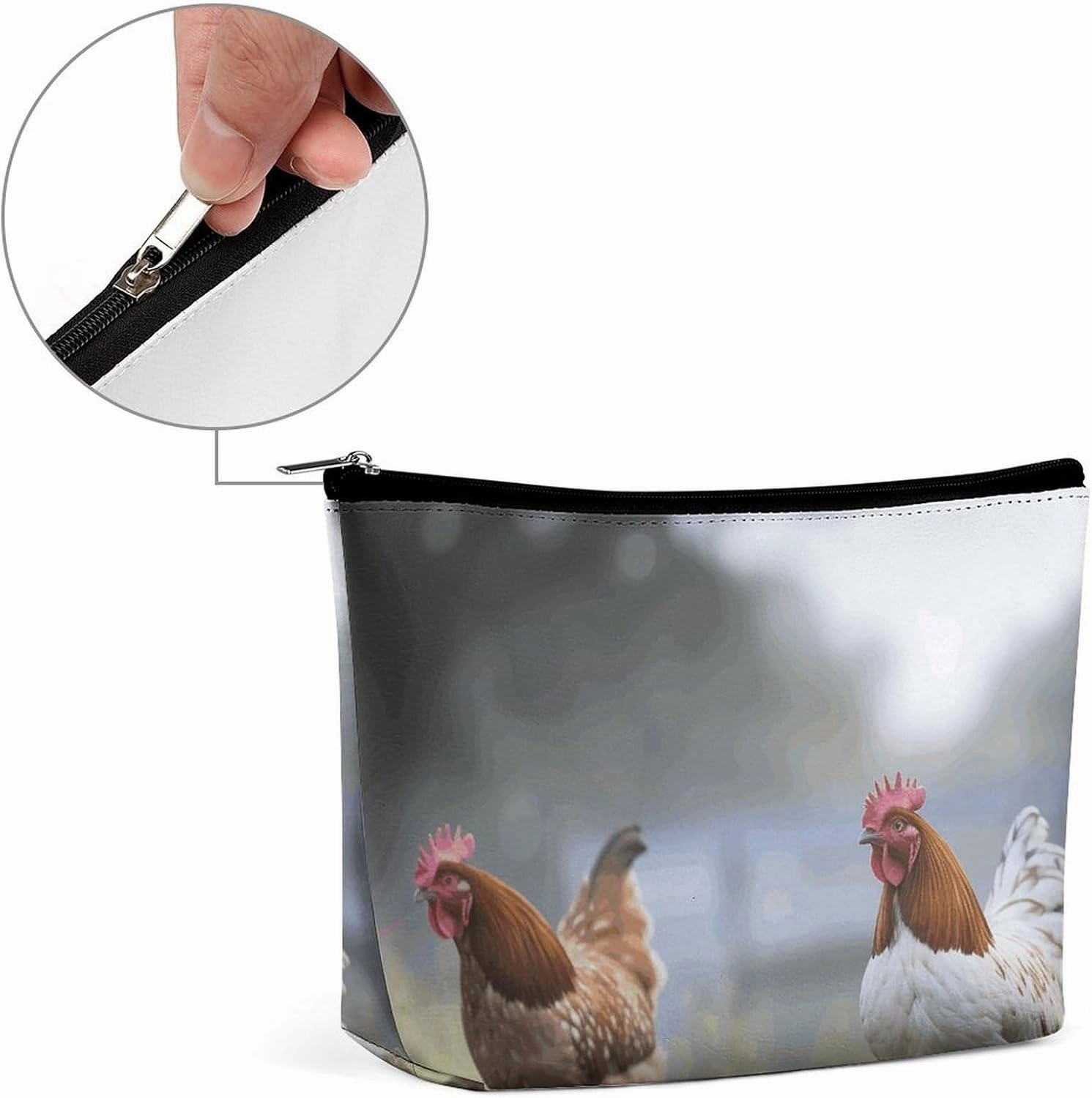 Portable Small Cosmetic Bag Cute Travel Makeup Bag Chicken on The Grass Waterproof Toiletry Bag for Women