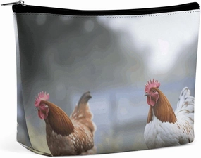 Portable Small Cosmetic Bag Cute Travel Makeup Bag Chicken on The Grass Waterproof Toiletry Bag for Women