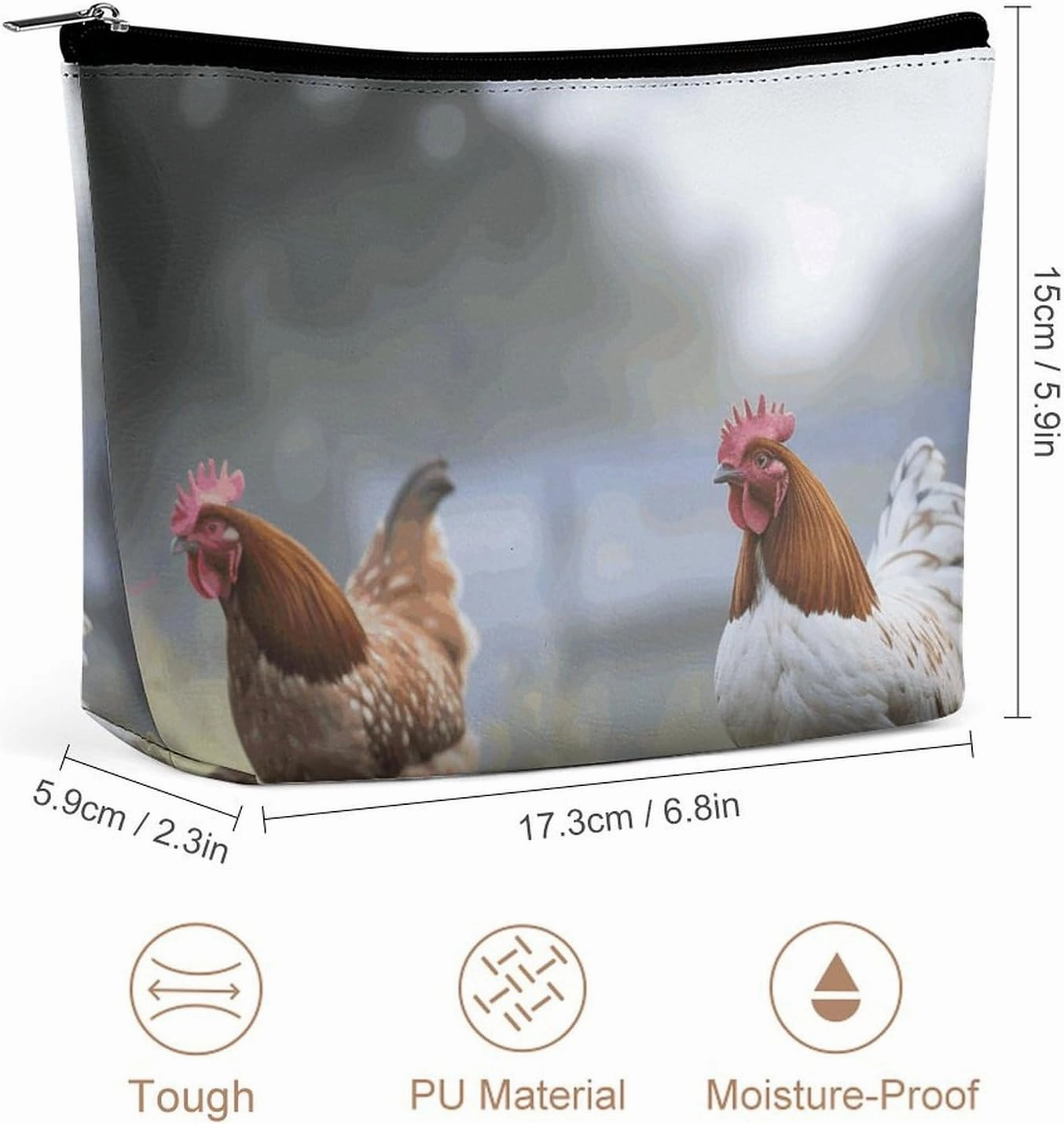 Portable Small Cosmetic Bag Cute Travel Makeup Bag Chicken on The Grass Waterproof Toiletry Bag for Women