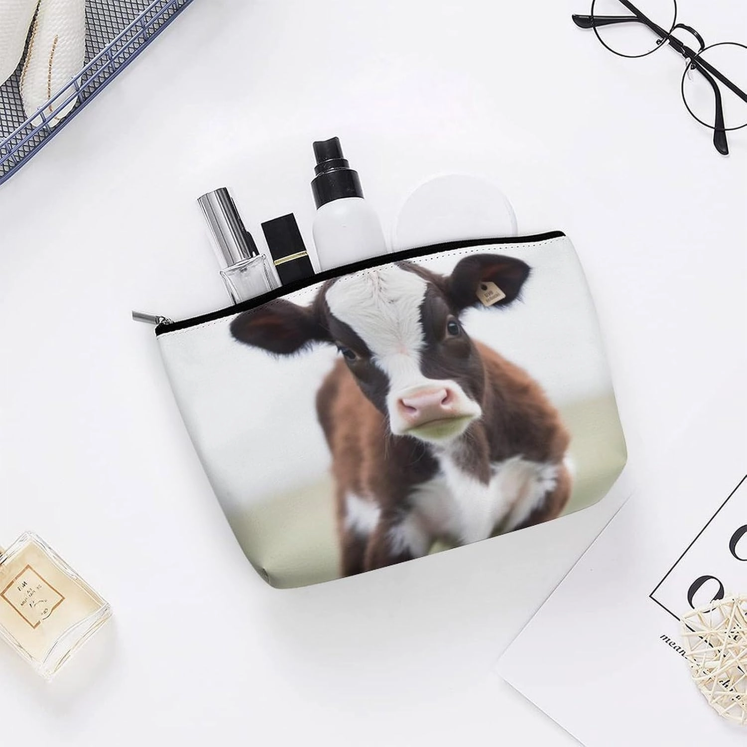 Portable Small Cosmetic Bag Cute Travel Makeup Bag Cow Waterproof Toiletry Bag for Women