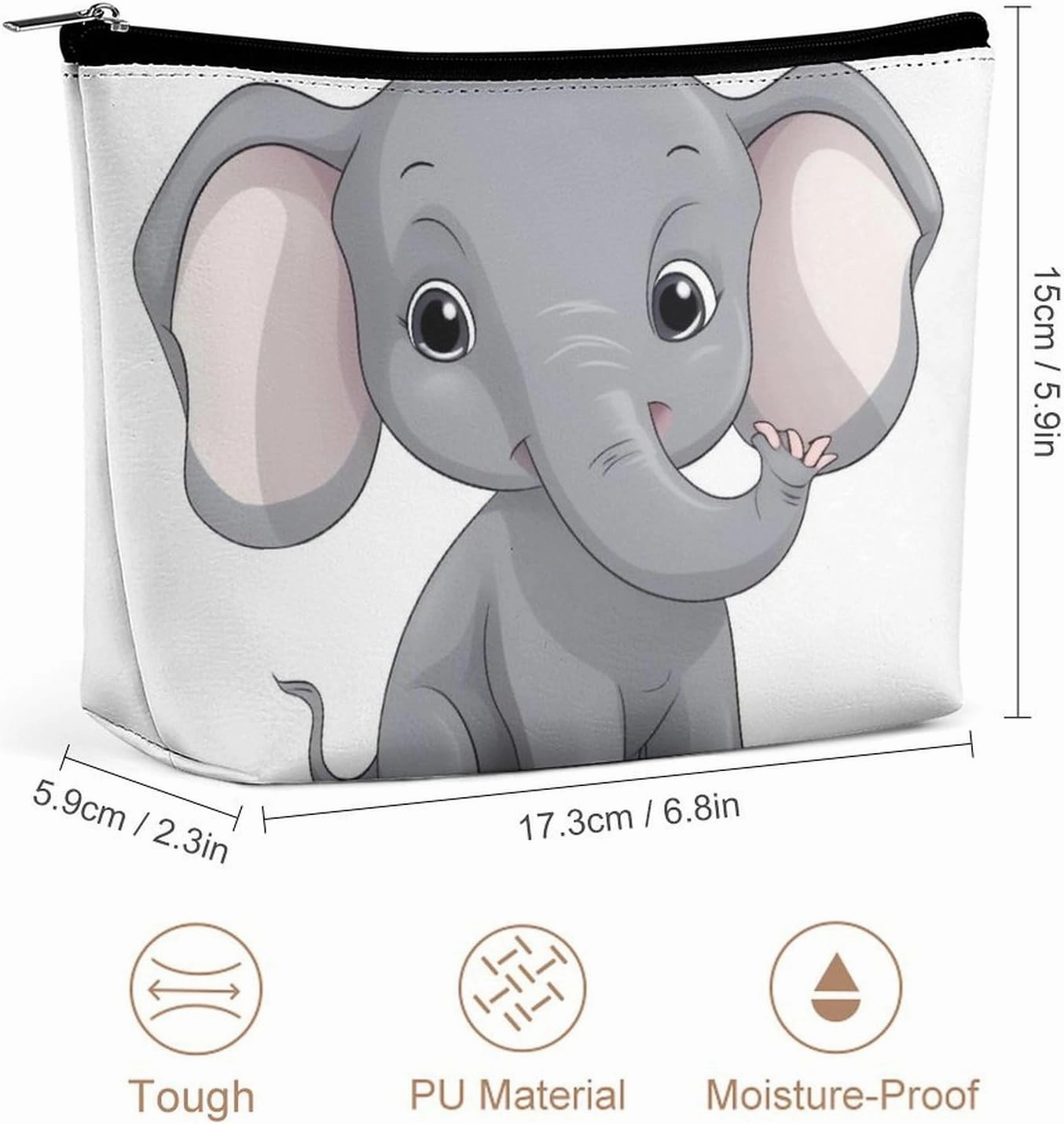 Portable Small Cosmetic Bag Cute Travel Makeup Bag Cute Cartoon Elephant Waterproof Toiletry Bag for Women