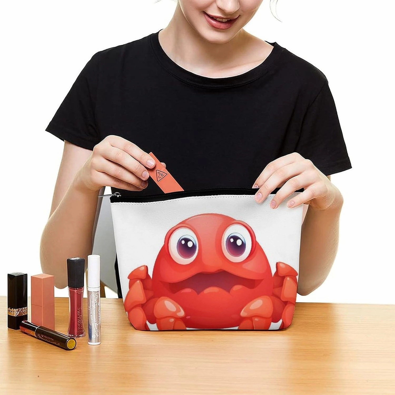 Portable Small Cosmetic Bag Cute Travel Makeup Bag Cute Red Crab Waterproof Toiletry Bag for Women