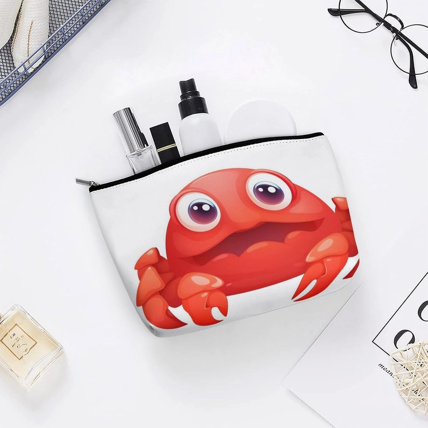 Portable Small Cosmetic Bag Cute Travel Makeup Bag Cute Red Crab Waterproof Toiletry Bag for Women