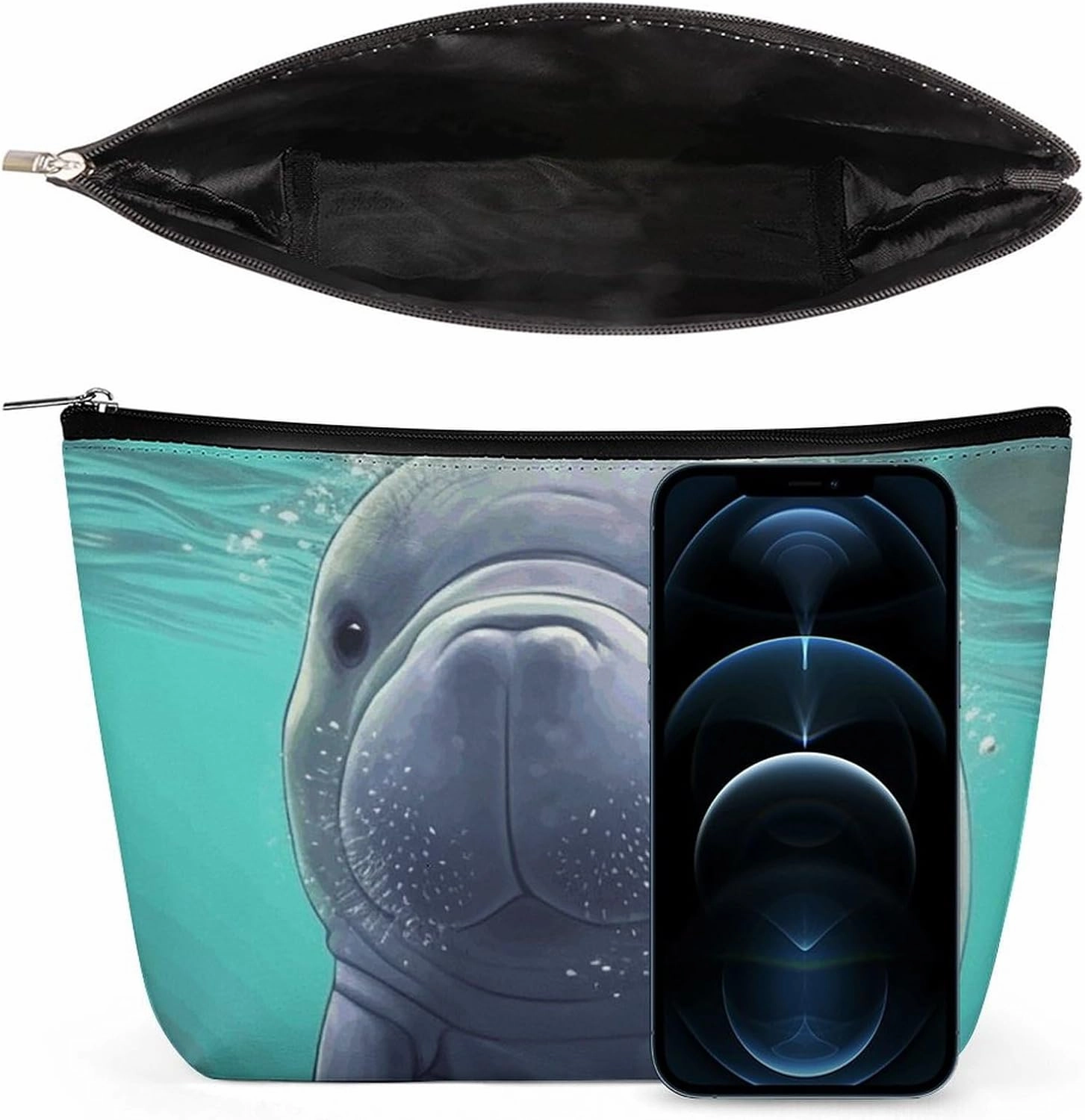 Portable Small Cosmetic Bag Cute Travel Makeup Bag Cute Sea Animal Manatee Waterproof Toiletry Bag for Women