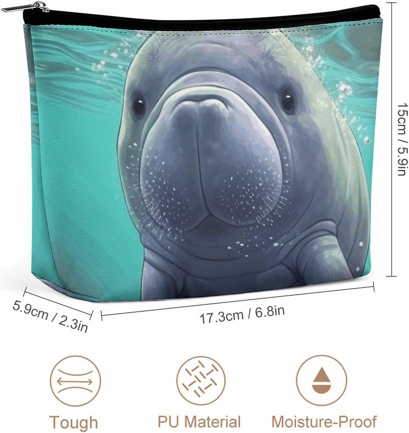 Portable Small Cosmetic Bag Cute Travel Makeup Bag Cute Sea Animal Manatee Waterproof Toiletry Bag for Women