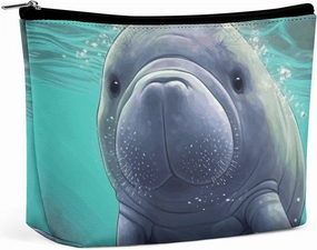 Portable Small Cosmetic Bag Cute Travel Makeup Bag Cute Sea Animal Manatee Waterproof Toiletry Bag for Women