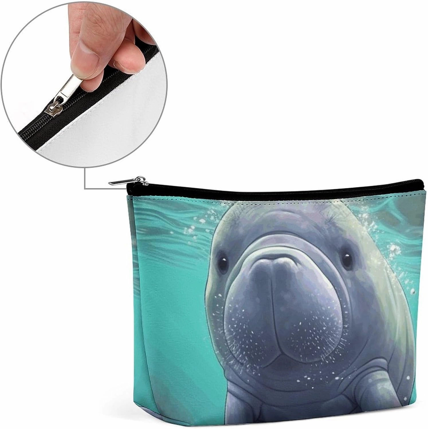 Portable Small Cosmetic Bag Cute Travel Makeup Bag Cute Sea Animal Manatee Waterproof Toiletry Bag for Women