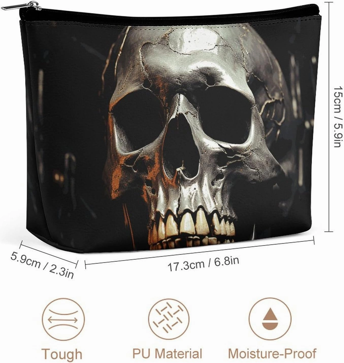 Portable Small Cosmetic Bag Cute Travel Makeup Bag Eerie Scary Skull Waterproof Toiletry Bag for Women