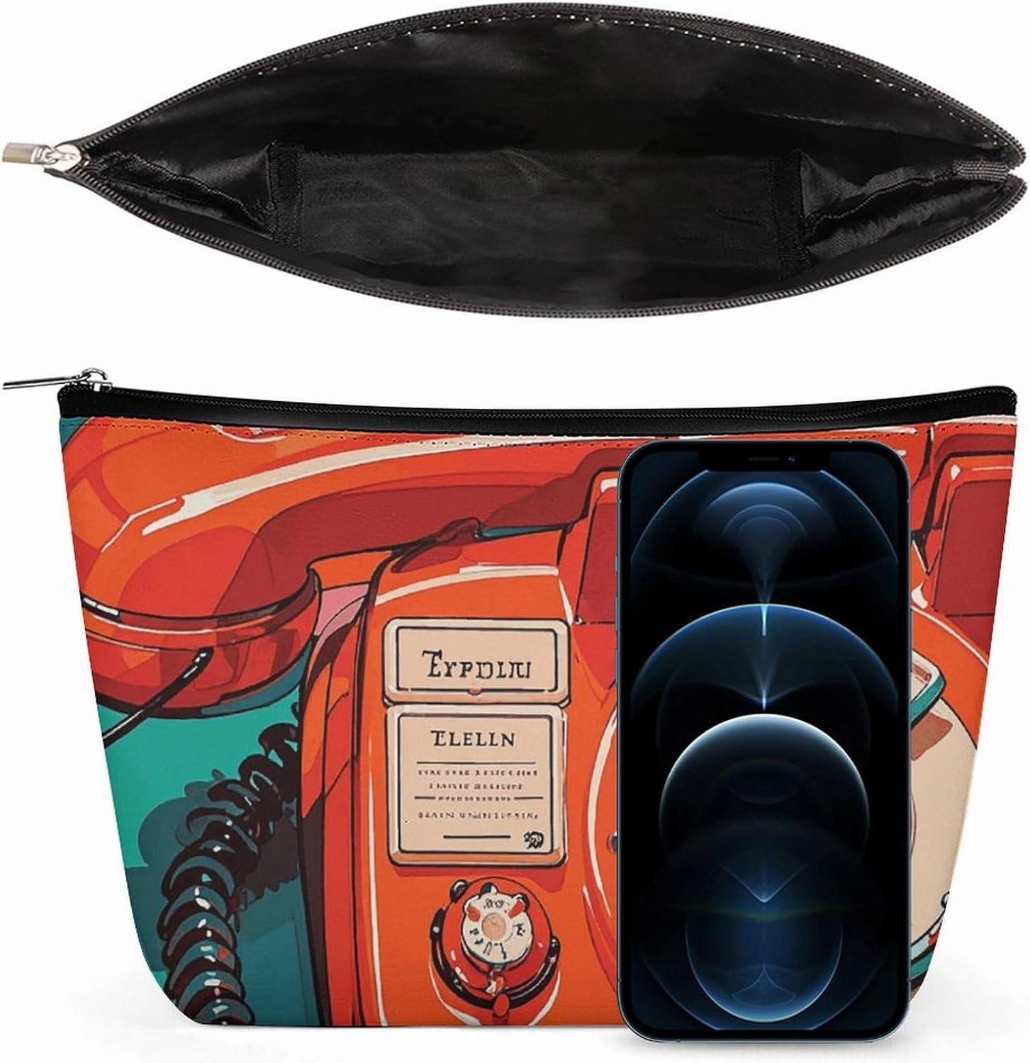 Portable Small Cosmetic Bag Cute Travel Makeup Bag England UK Retro London Telephones Waterproof Toiletry Bag for Women