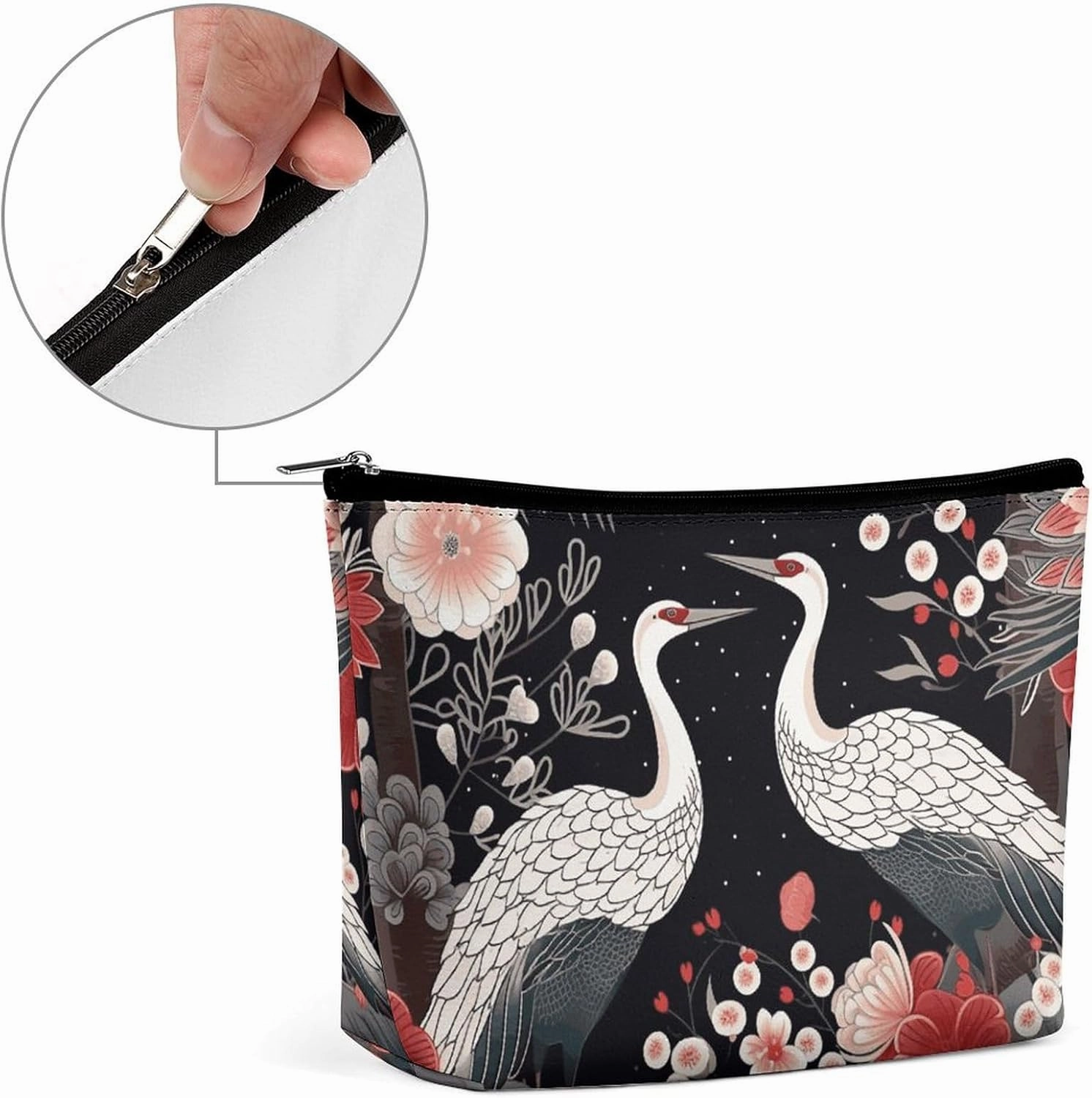 Portable Small Cosmetic Bag Cute Travel Makeup Bag Flying Birds Crane Heron Waterproof Toiletry Bag for Women