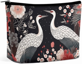 Portable Small Cosmetic Bag Cute Travel Makeup Bag Flying Birds Crane Heron Waterproof Toiletry Bag for Women