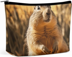Portable Small Cosmetic Bag Cute Travel Makeup Bag Hand Drawn Groundhog Waterproof Toiletry Bag for Women