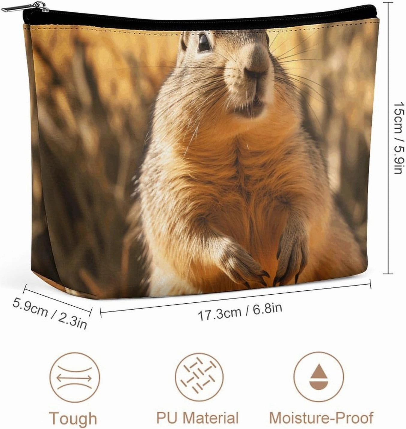 Portable Small Cosmetic Bag Cute Travel Makeup Bag Hand Drawn Groundhog Waterproof Toiletry Bag for Women