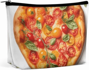 Portable Small Cosmetic Bag Cute Travel Makeup Bag Heart Shaped Pizza Waterproof Toiletry Bag for Women