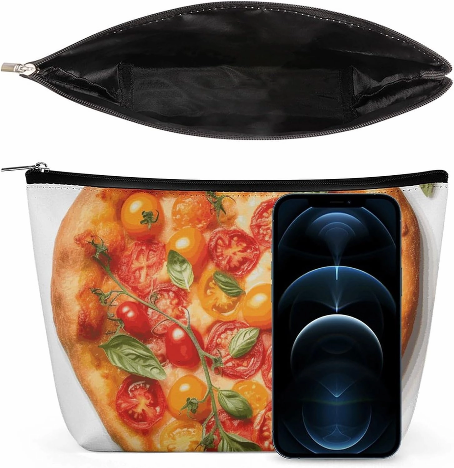 Portable Small Cosmetic Bag Cute Travel Makeup Bag Heart Shaped Pizza Waterproof Toiletry Bag for Women