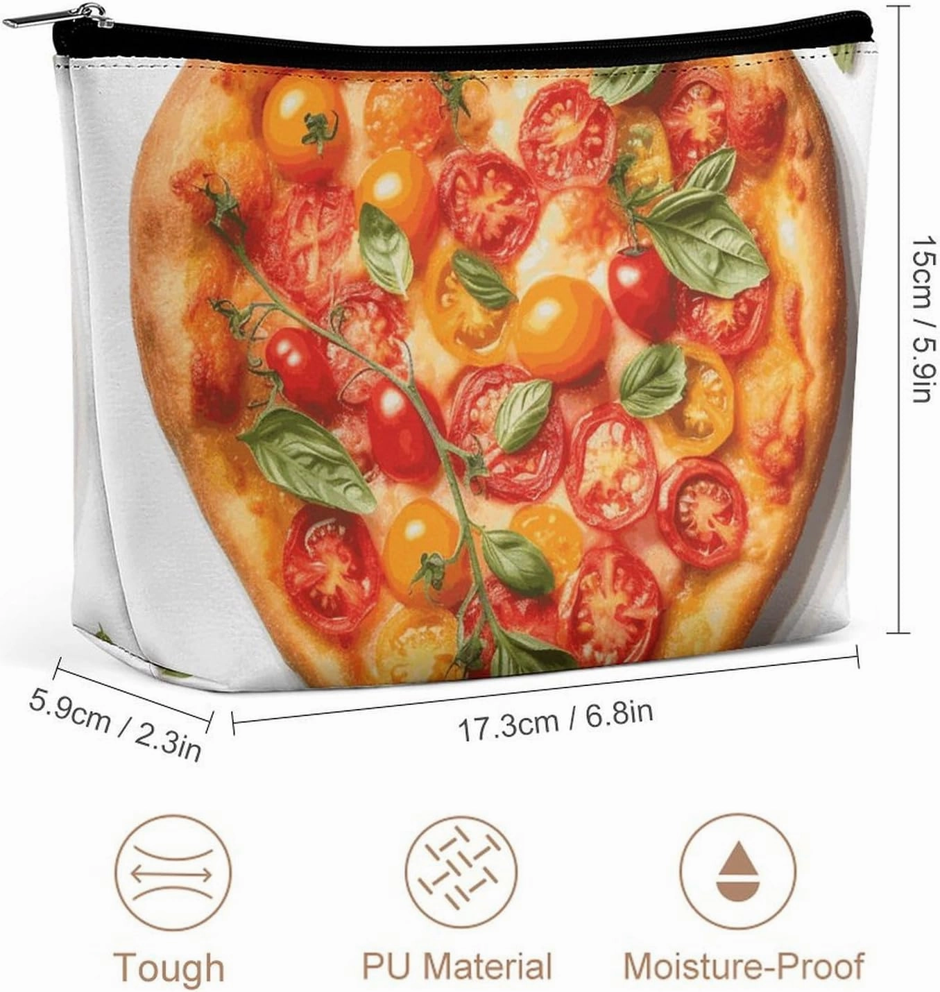 Portable Small Cosmetic Bag Cute Travel Makeup Bag Heart Shaped Pizza Waterproof Toiletry Bag for Women