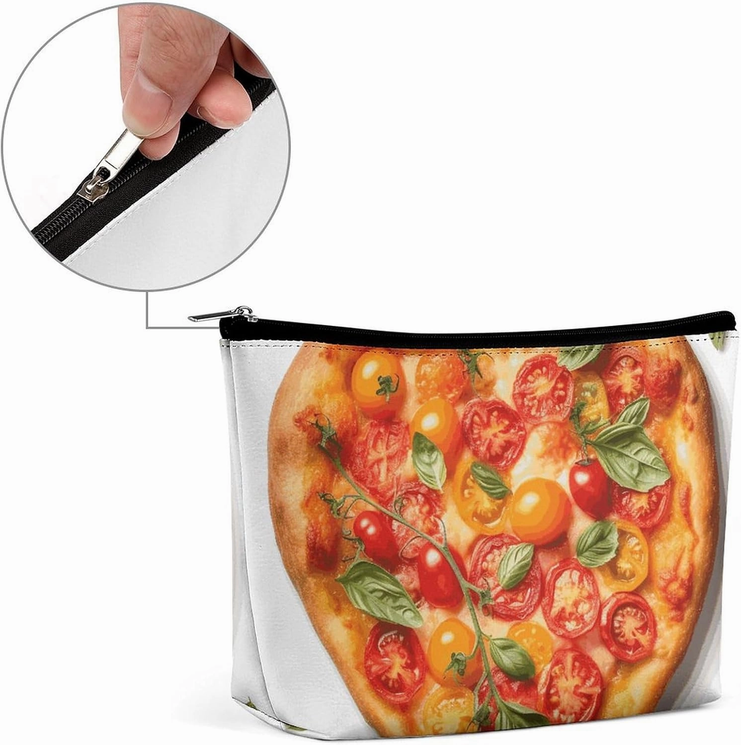 Portable Small Cosmetic Bag Cute Travel Makeup Bag Heart Shaped Pizza Waterproof Toiletry Bag for Women
