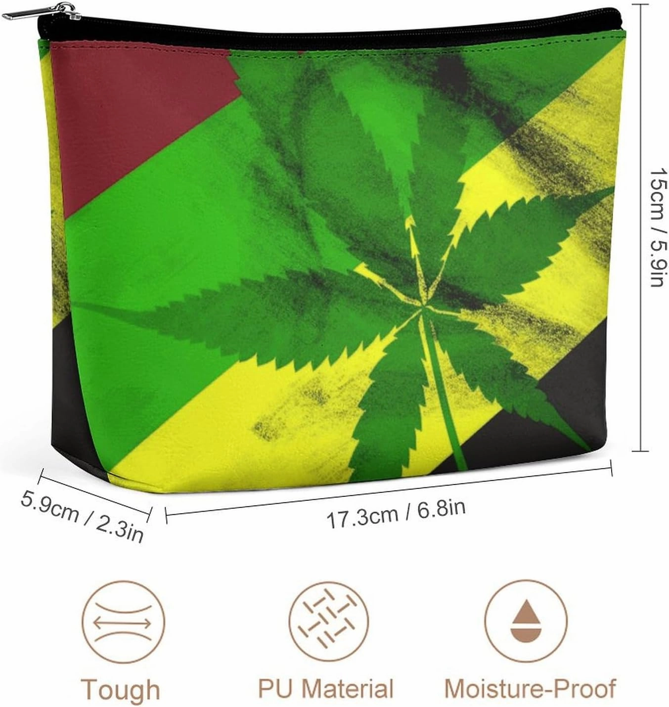 Portable Small Cosmetic Bag Cute Travel Makeup Bag Jamaica Flag Leaves Waterproof Toiletry Bag for Women