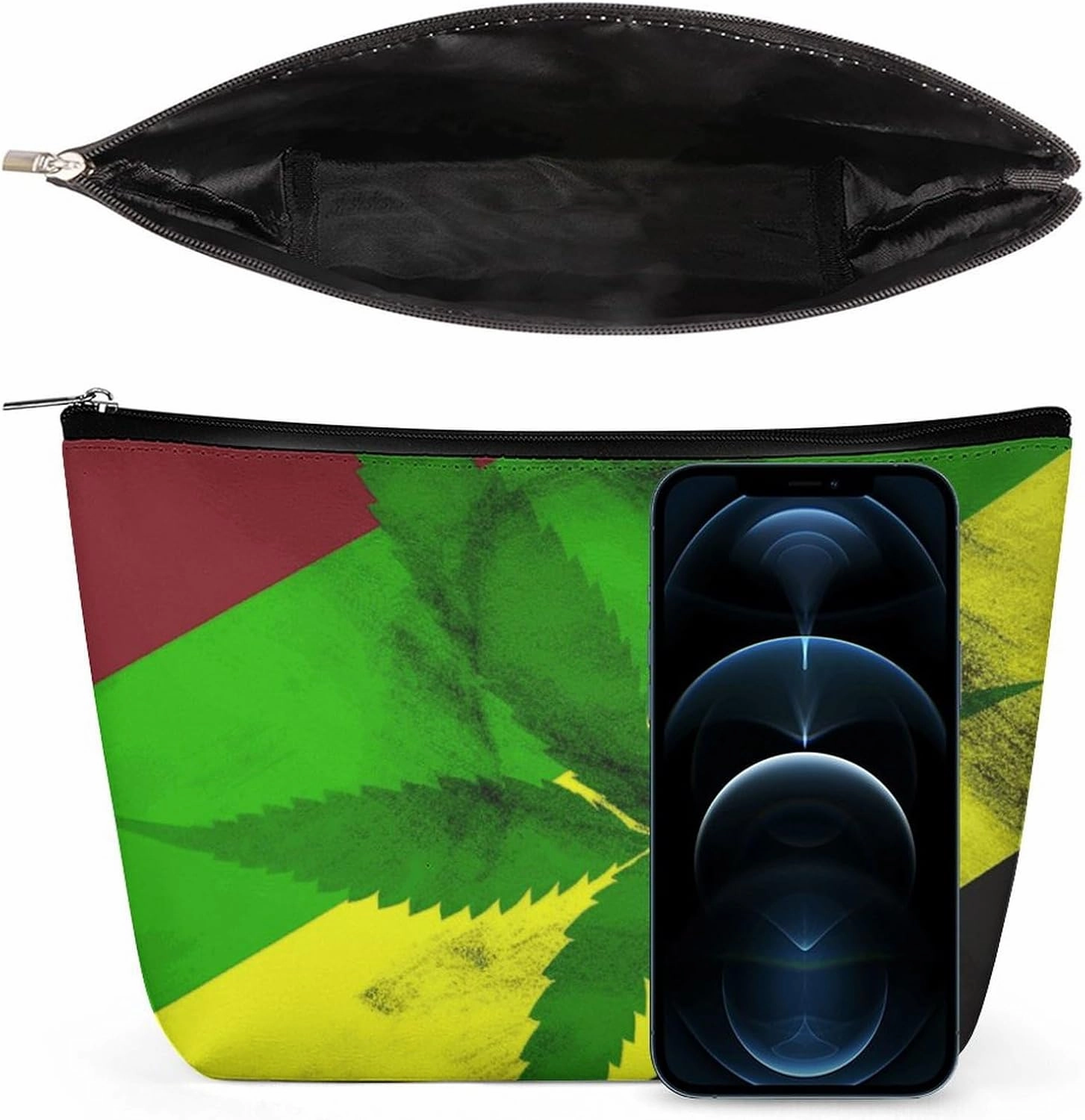 Portable Small Cosmetic Bag Cute Travel Makeup Bag Jamaica Flag Leaves Waterproof Toiletry Bag for Women