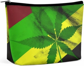 Portable Small Cosmetic Bag Cute Travel Makeup Bag Jamaica Flag Leaves Waterproof Toiletry Bag for Women