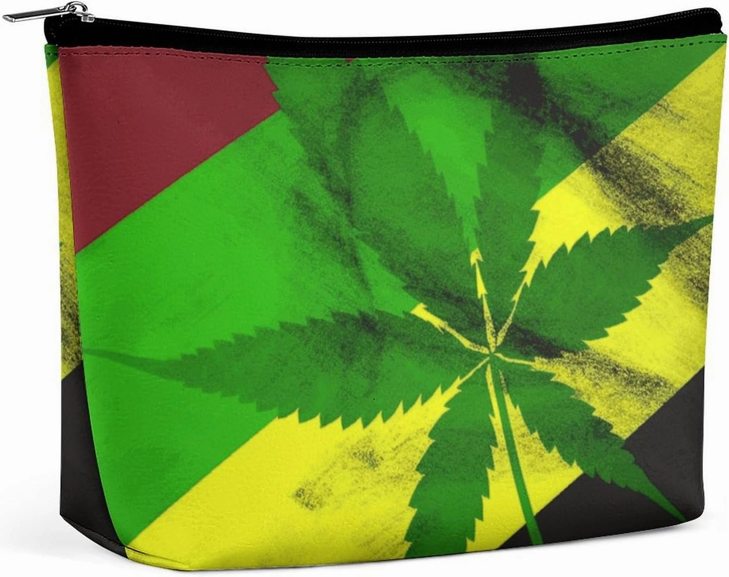 Portable Small Cosmetic Bag Cute Travel Makeup Bag Jamaica Flag Leaves Waterproof Toiletry Bag for Women