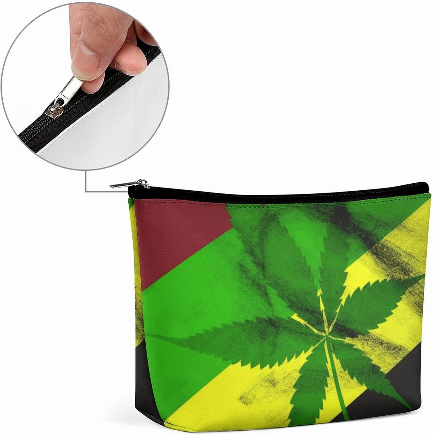 Portable Small Cosmetic Bag Cute Travel Makeup Bag Jamaica Flag Leaves Waterproof Toiletry Bag for Women