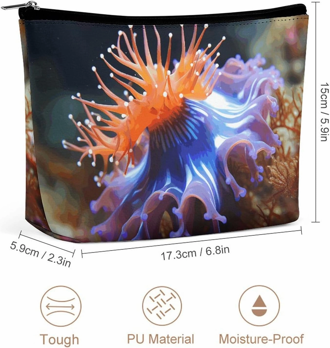 Portable Small Cosmetic Bag Cute Travel Makeup Bag Nudibranch Waterproof Toiletry Bag for Women