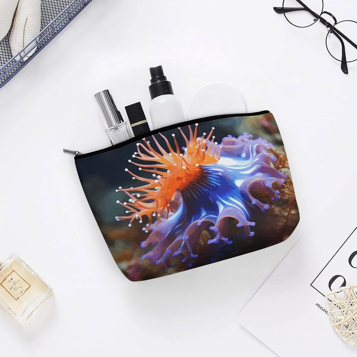 Portable Small Cosmetic Bag Cute Travel Makeup Bag Nudibranch Waterproof Toiletry Bag for Women
