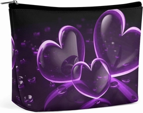 Portable Small Cosmetic Bag Cute Travel Makeup Bag Purple Hearts Waterproof Toiletry Bag for Women