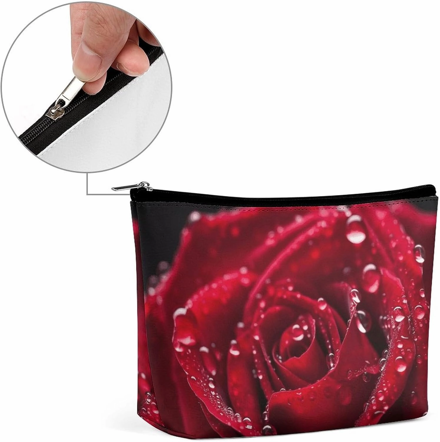 Portable Small Cosmetic Bag Cute Travel Makeup Bag Red Rose Waterproof Toiletry Bag for Women