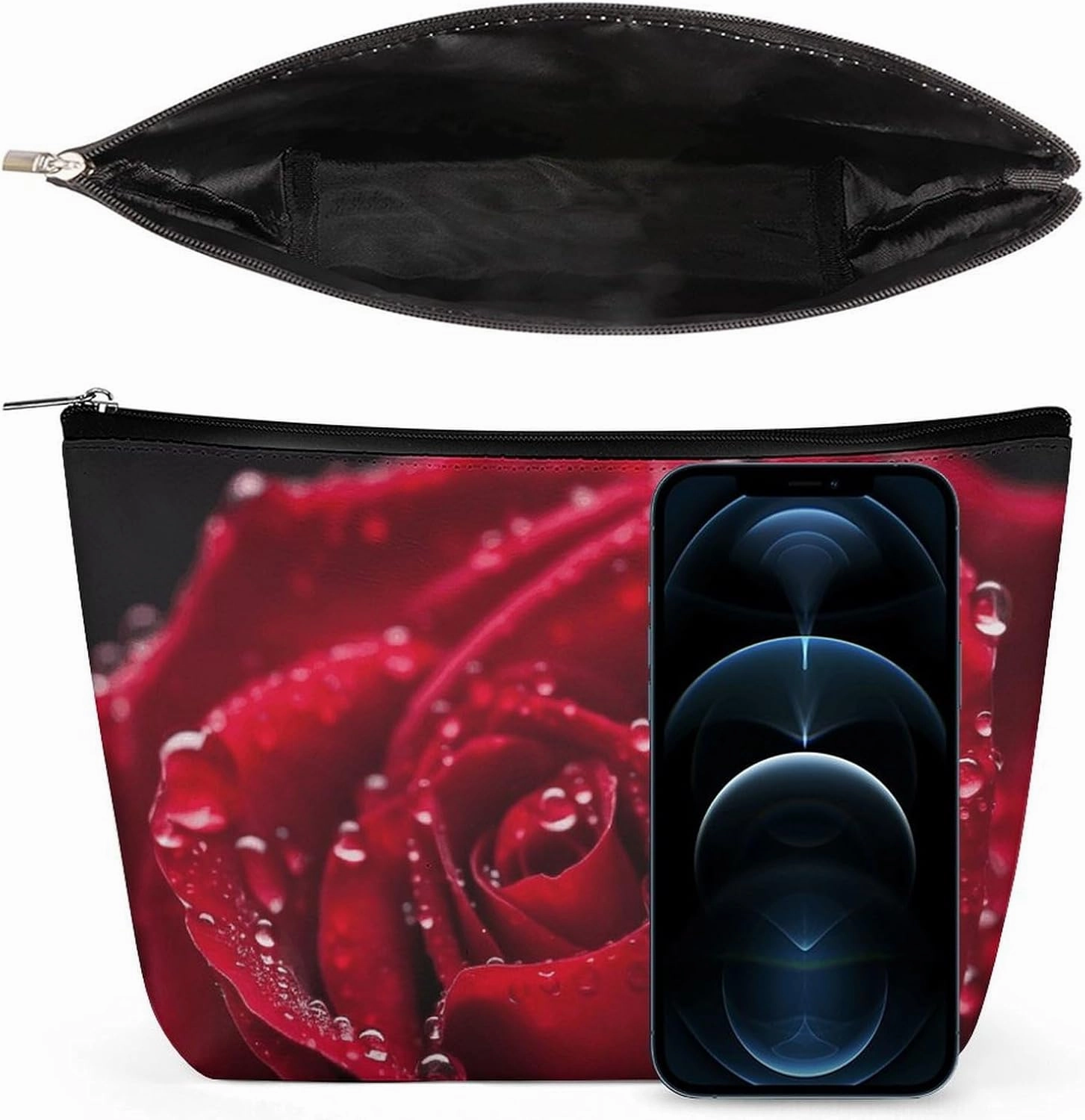 Portable Small Cosmetic Bag Cute Travel Makeup Bag Red Rose Waterproof Toiletry Bag for Women