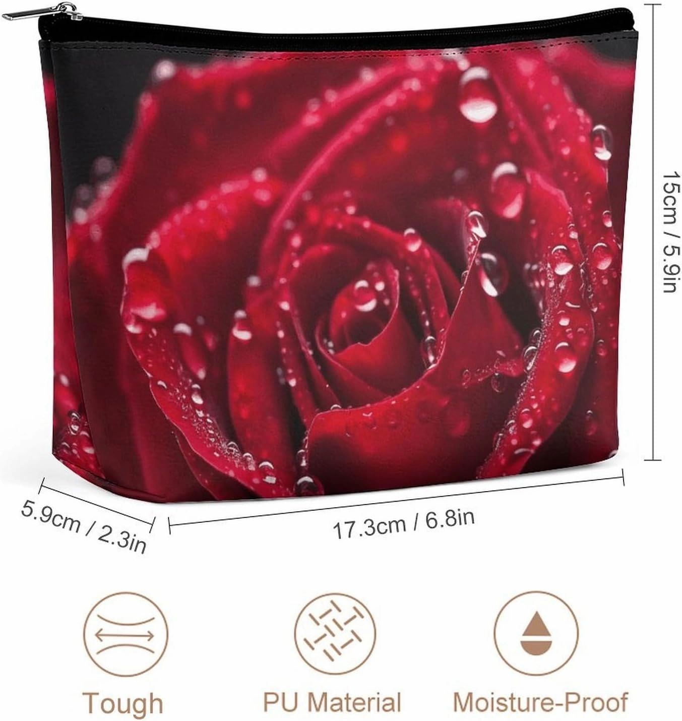 Portable Small Cosmetic Bag Cute Travel Makeup Bag Red Rose Waterproof Toiletry Bag for Women